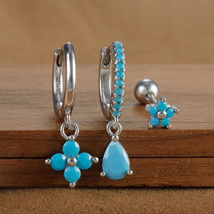 Fashion Diamond-embedded Turquoise Earring Set Women