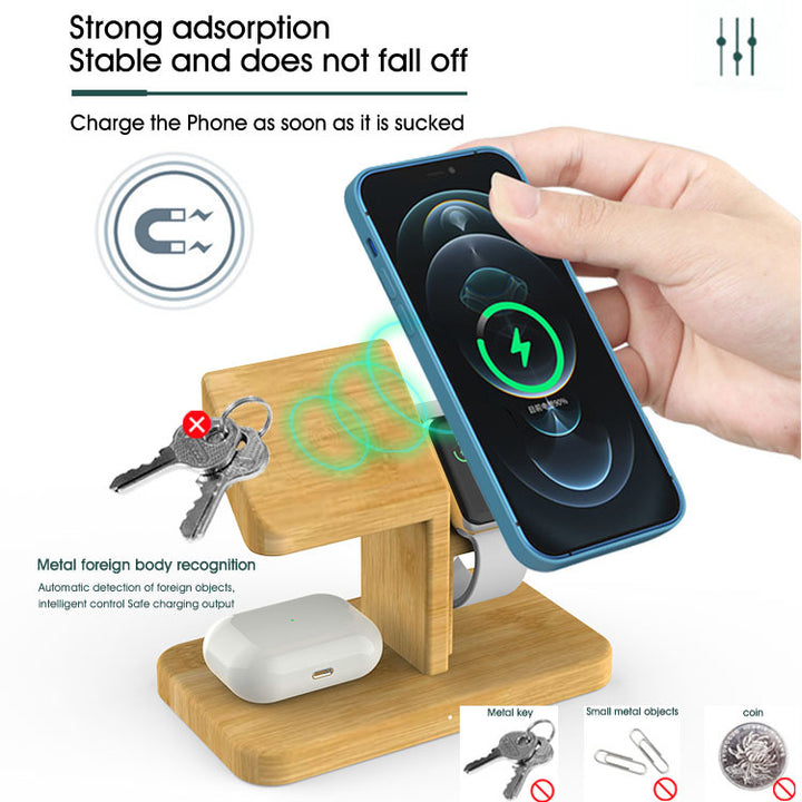 Bamboo Wireless Charger Three-in-one Multifunctional Desktop Phone Holder