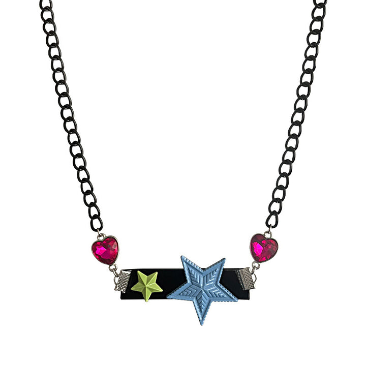 Color Stitching Stars Black With Love Chain Necklace