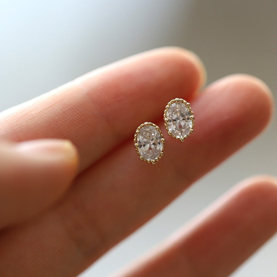 Stud Earrings Retro Oval Big Diamond Single Diamond