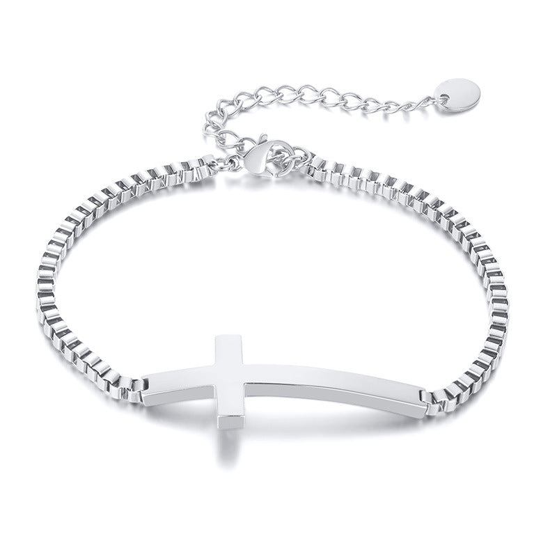 Cross Box Chain Bracelet Steel Color For Women