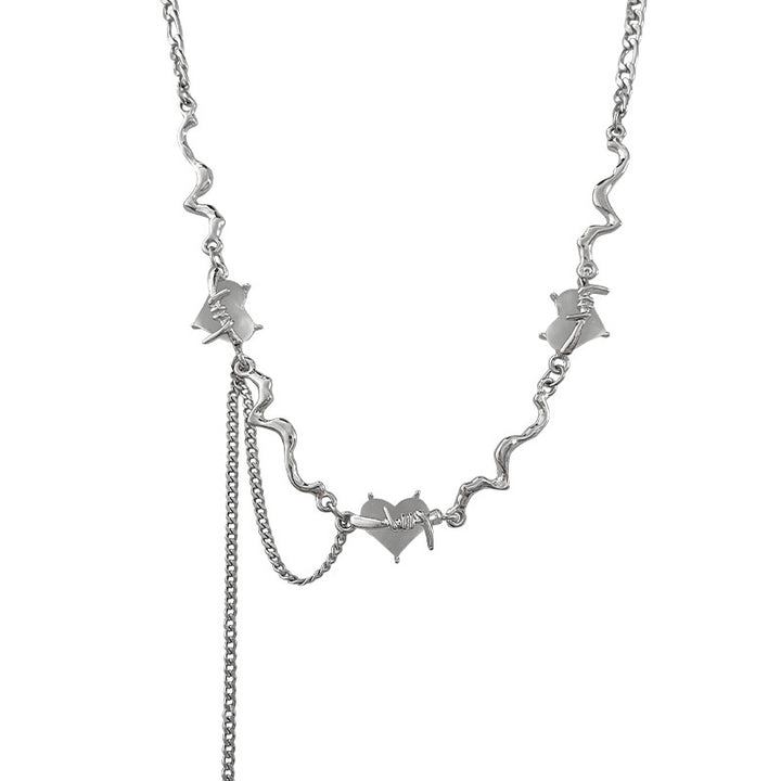 White Heart-shaped Thorn Tassel Necklace For Women Light Luxury