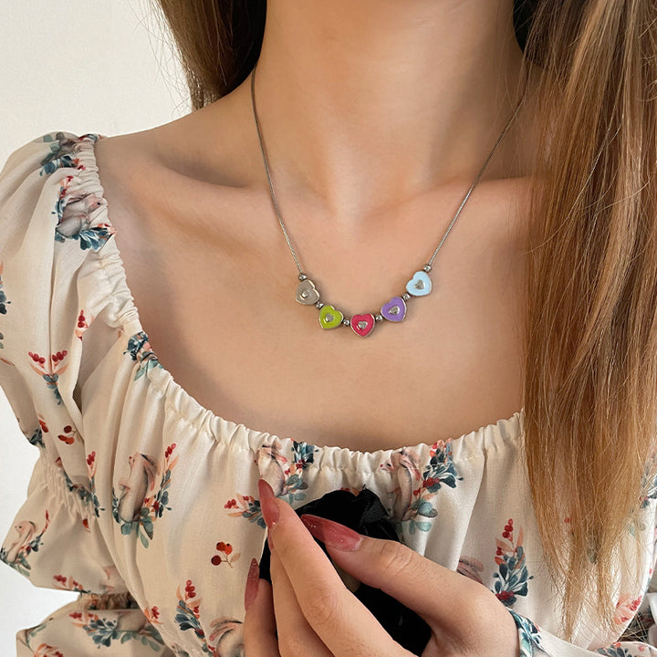 Colorful Oil Necklace Love Necklace Hot Girl Sweet Cool