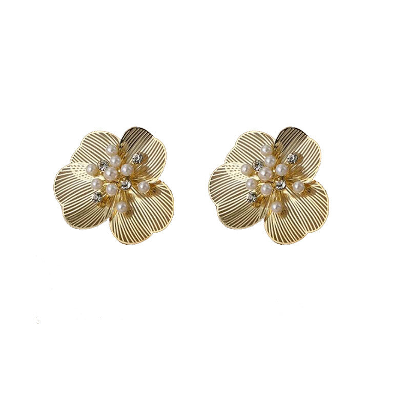 Flower Pearl Sweet Cool Zircon Stud Earrings