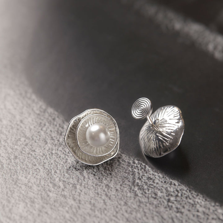 Simple Pearl Frosted Silver Niche Design Stud Earrings