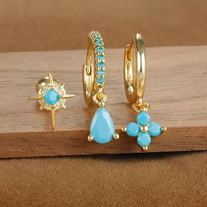 Fashion Diamond-embedded Turquoise Earring Set Women