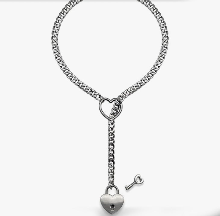 Oțel inoxidabil Lariat Colier de inimă Personalitate Heavy Ring Heavy Long Link Long Punk Rock Slipchain Choker pentru femei bărbați