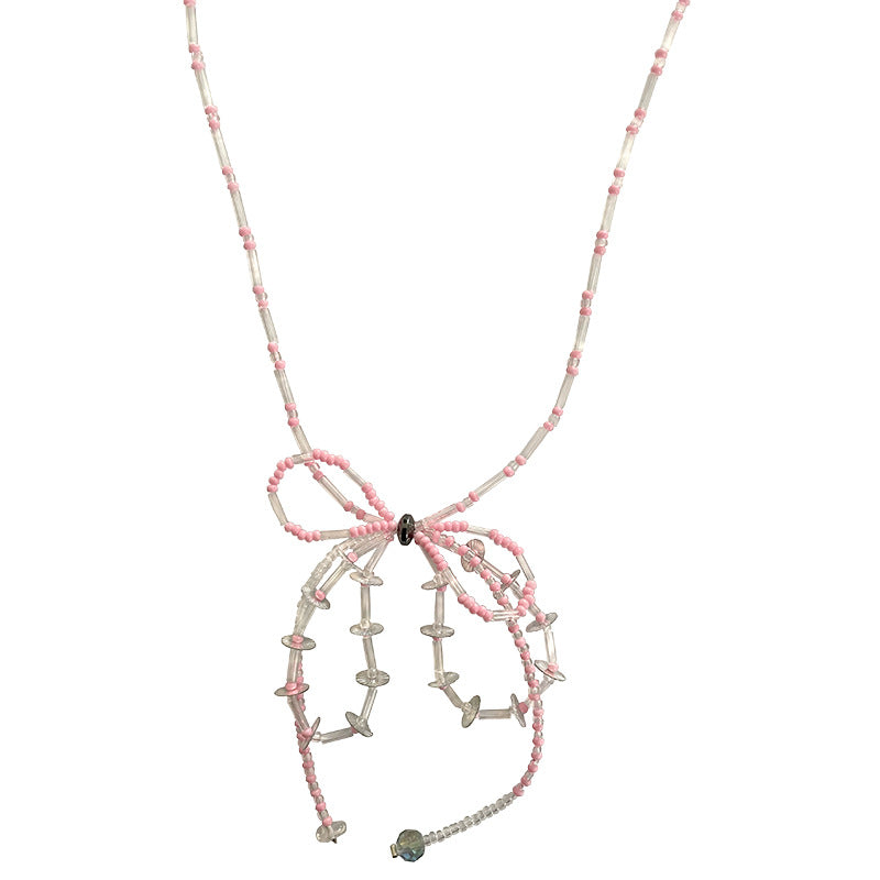 Sweet Cool Personality Beaded Bow Necklace