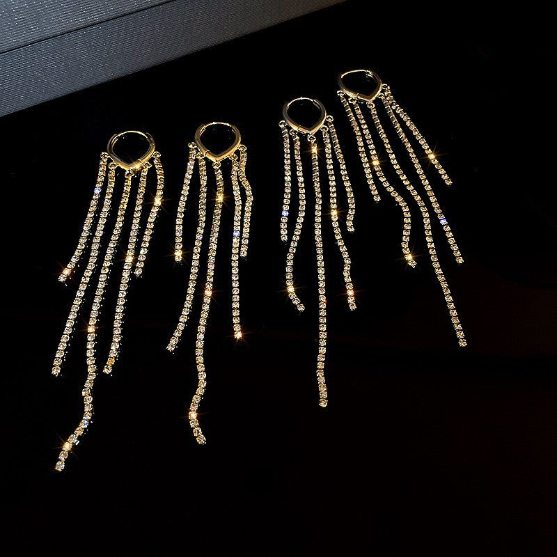 Diamond-embedded Long Fringe Earrings Cold Women