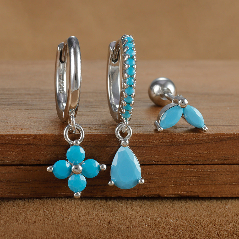 Fashion Diamond-embedded Turquoise Earring Set Women