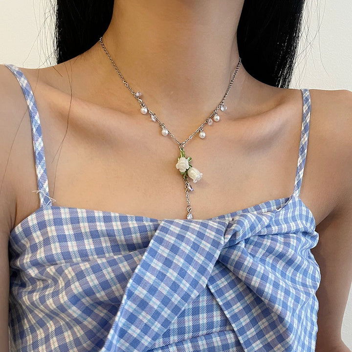 Sweet Cool White Flower Pearl Tassel Necklace