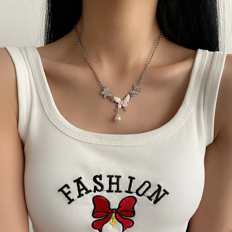 Colorized Butterfly Pearl Pendant Necklace