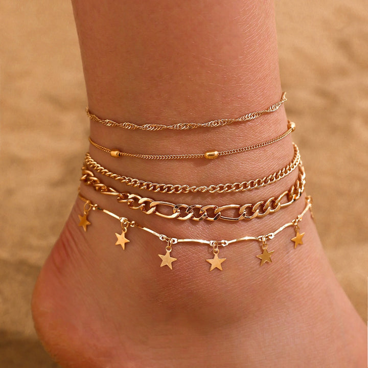 Alloy Anklet Hemp Flowers Chain 5-piece Set