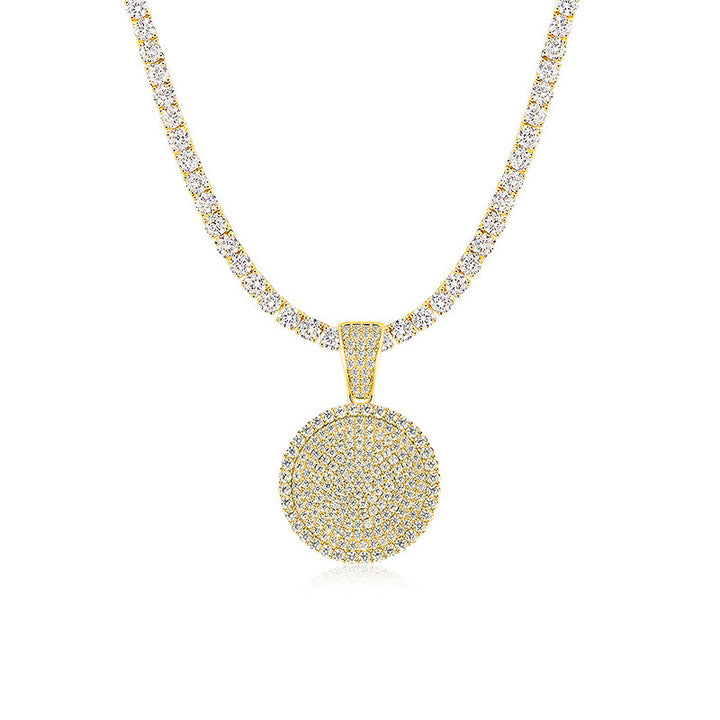 Full Diamond Round Cake Pendant Gold Necklace Micro Inlaid Zircon Hip Hop