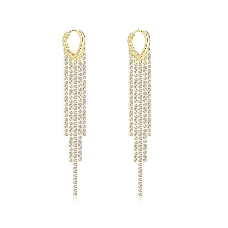 Diamond-embedded Long Fringe Earrings Cold Women