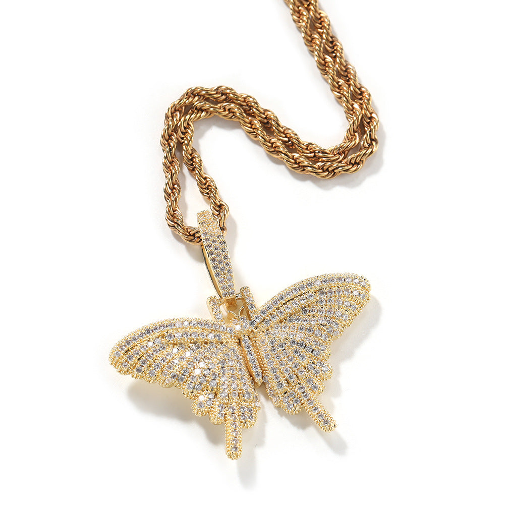 European Hip Hop Color Mini Butterfly Necklace Personalized Diamond Solid Pendant Ornaments