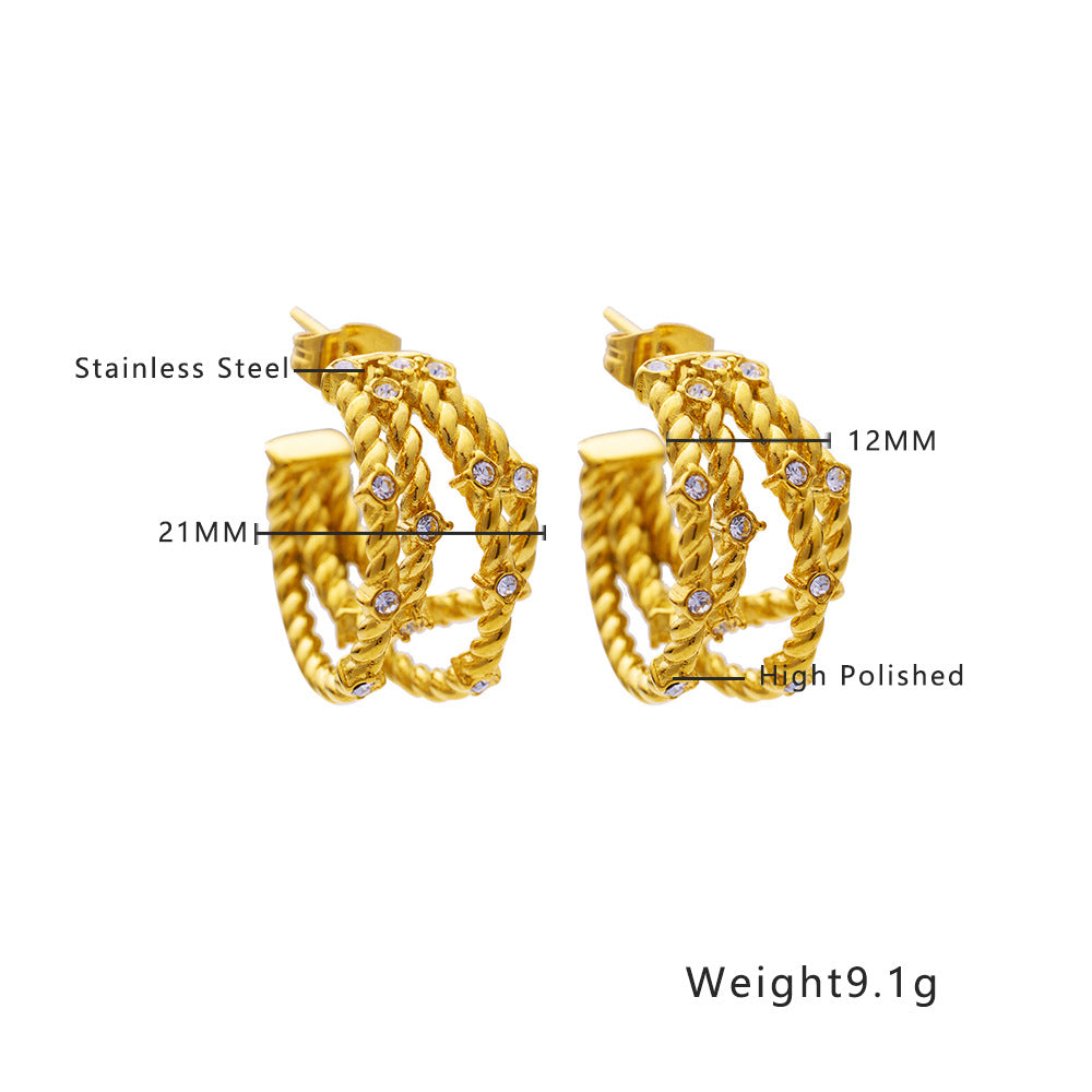 Stainless Steel Earrings 18K Gold Plating Diamond