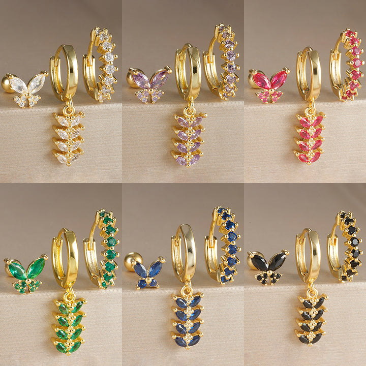 Ear Clip Creative Leaves Trendy Female Color Zircon