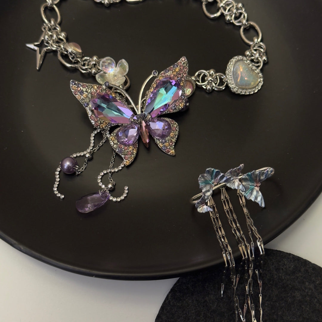 Jewelry Heavy Industry Purple Butterfly Necklace