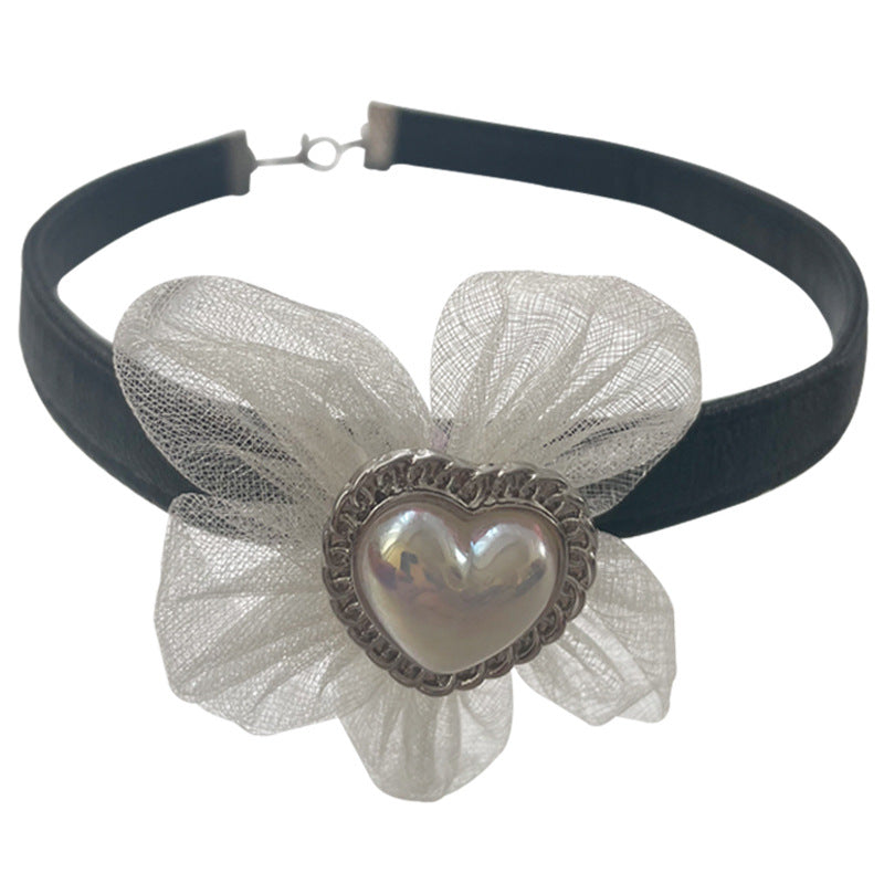 White Flower Love Heart Neckband Necklace