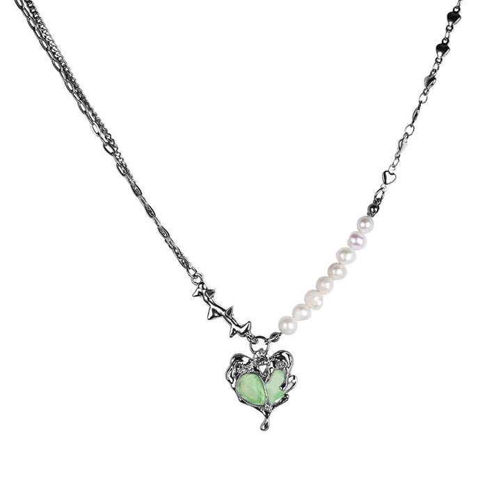 Green Heart Thorns Freshwater Pearl Necklace