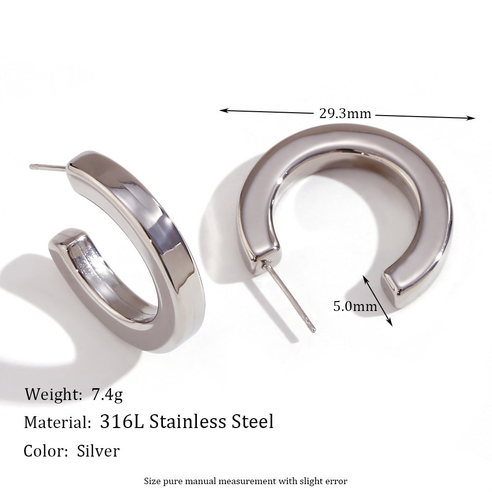 Fashion Simple Stainless Steel Plated 18K Valuable Prescription Line Rule Hollow Ear Ring