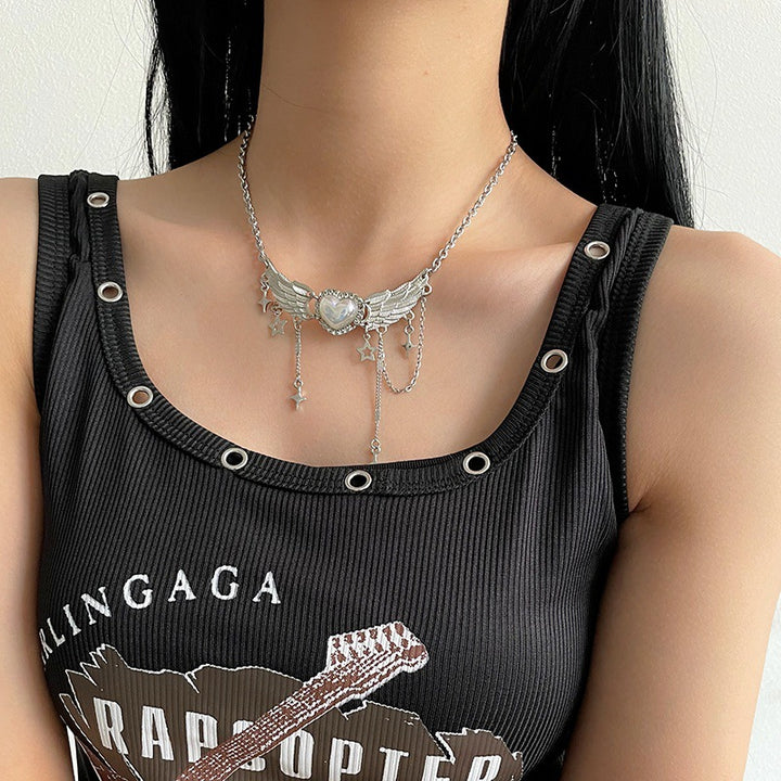 Heart Wings Stitching XINGX Tassel Necklace