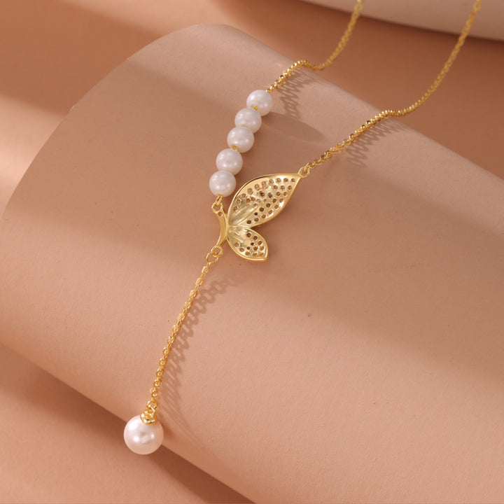 S925 Sterling Silver Butterfly Tassel Zircon Colier