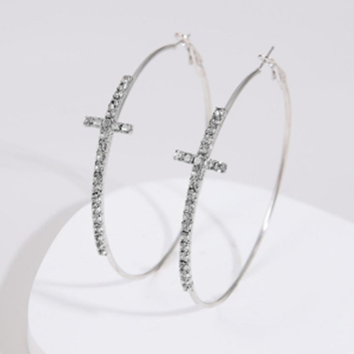 Gold Cross Diamond Simple Earrings