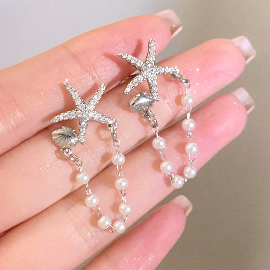 Fashion Diamond Starfish Shell Pearls Pearl