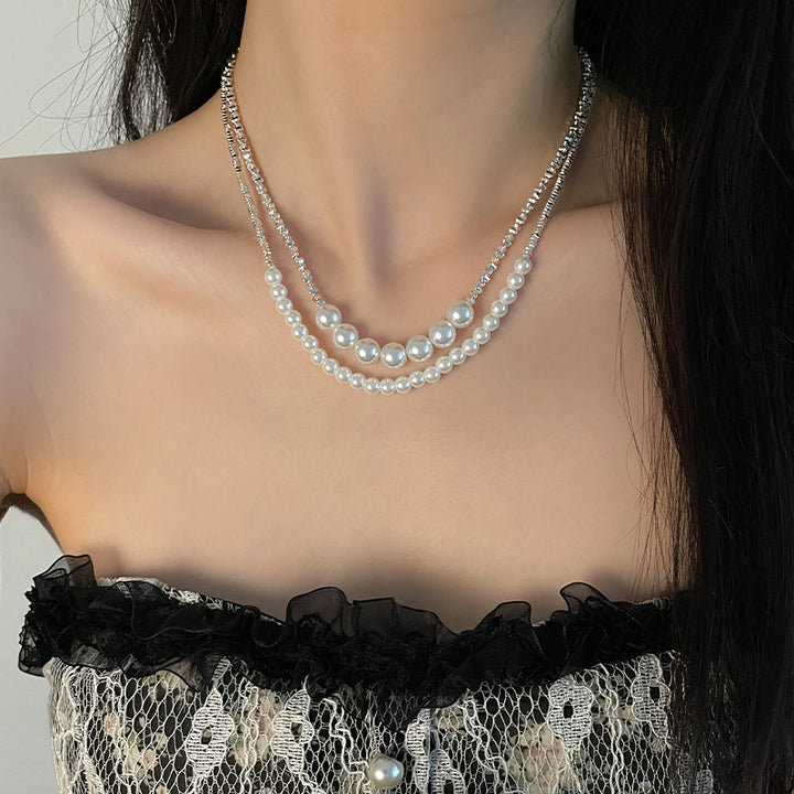 Small Pieces Of Silver Beaded Stitching Pearl Necklace