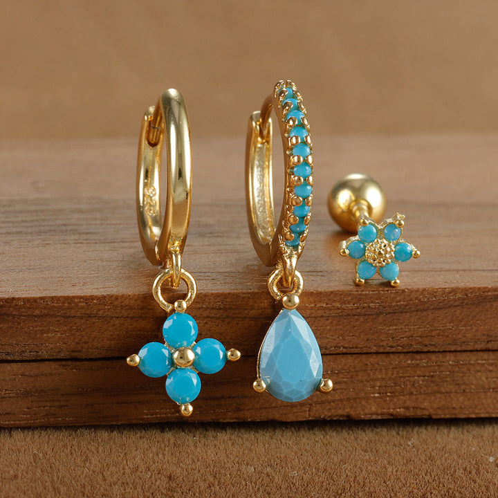 Fashion Diamond-embedded Turquoise Earring Set Women