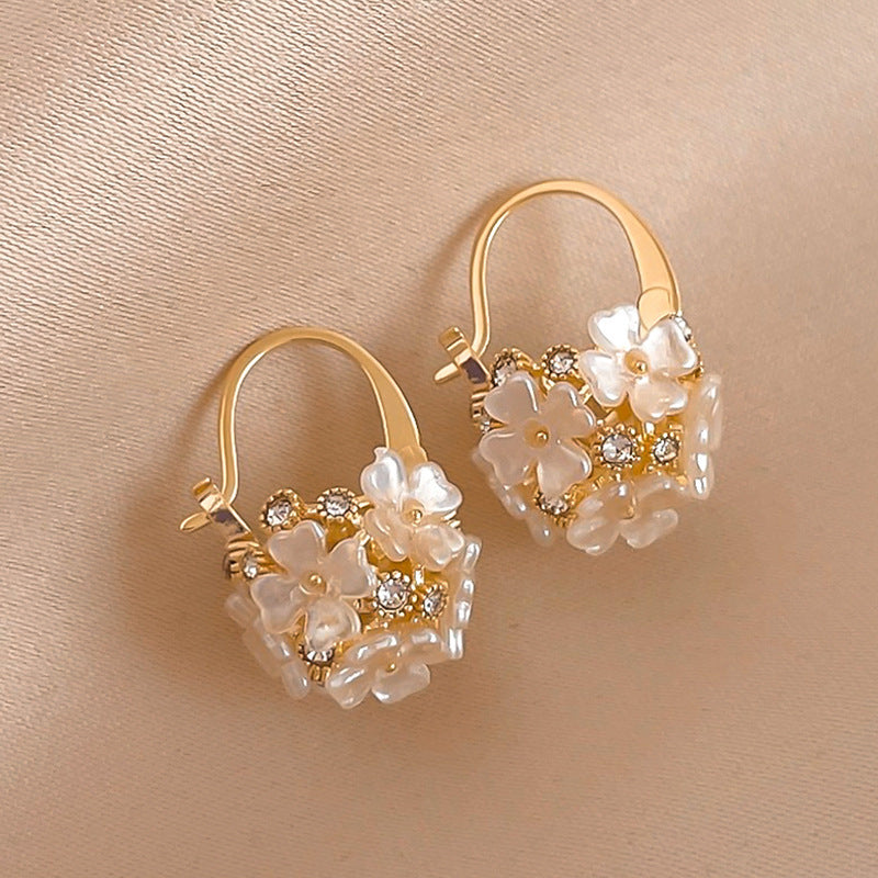 Flower Rhinestone-embedded Ball Earrings Fashion Ear Clips