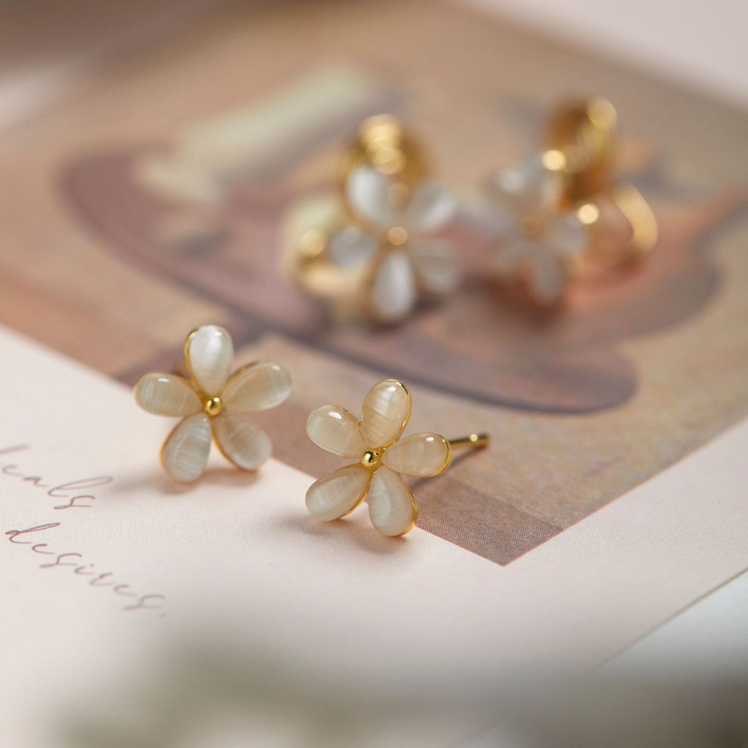 Small Opal Flower Stud Earrings Fashion Simple