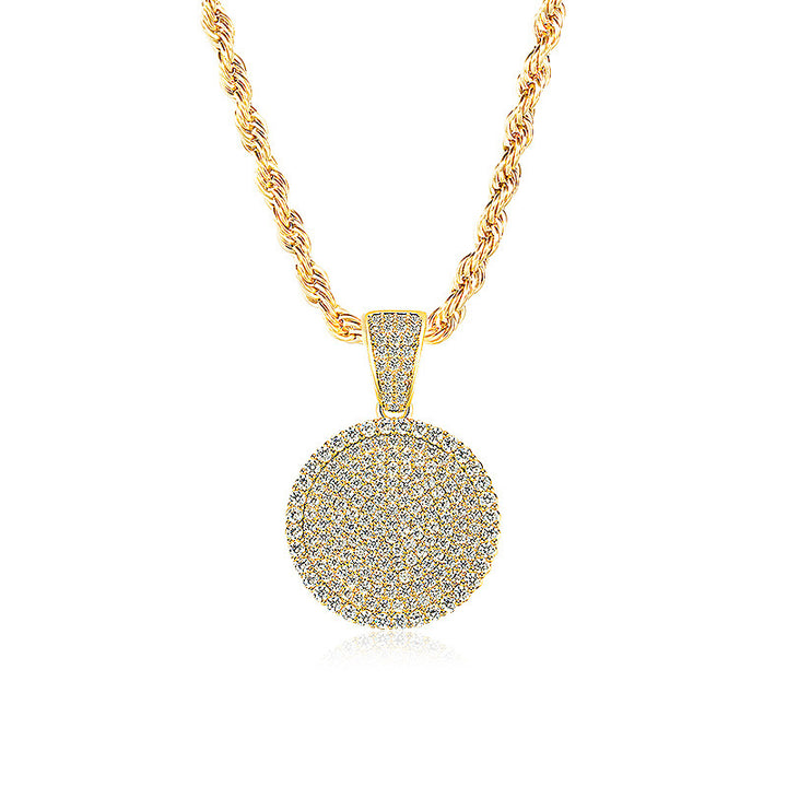 Full Diamond Round Cake Pendant Gold Necklace Micro Inlaid Zircon Hip Hop