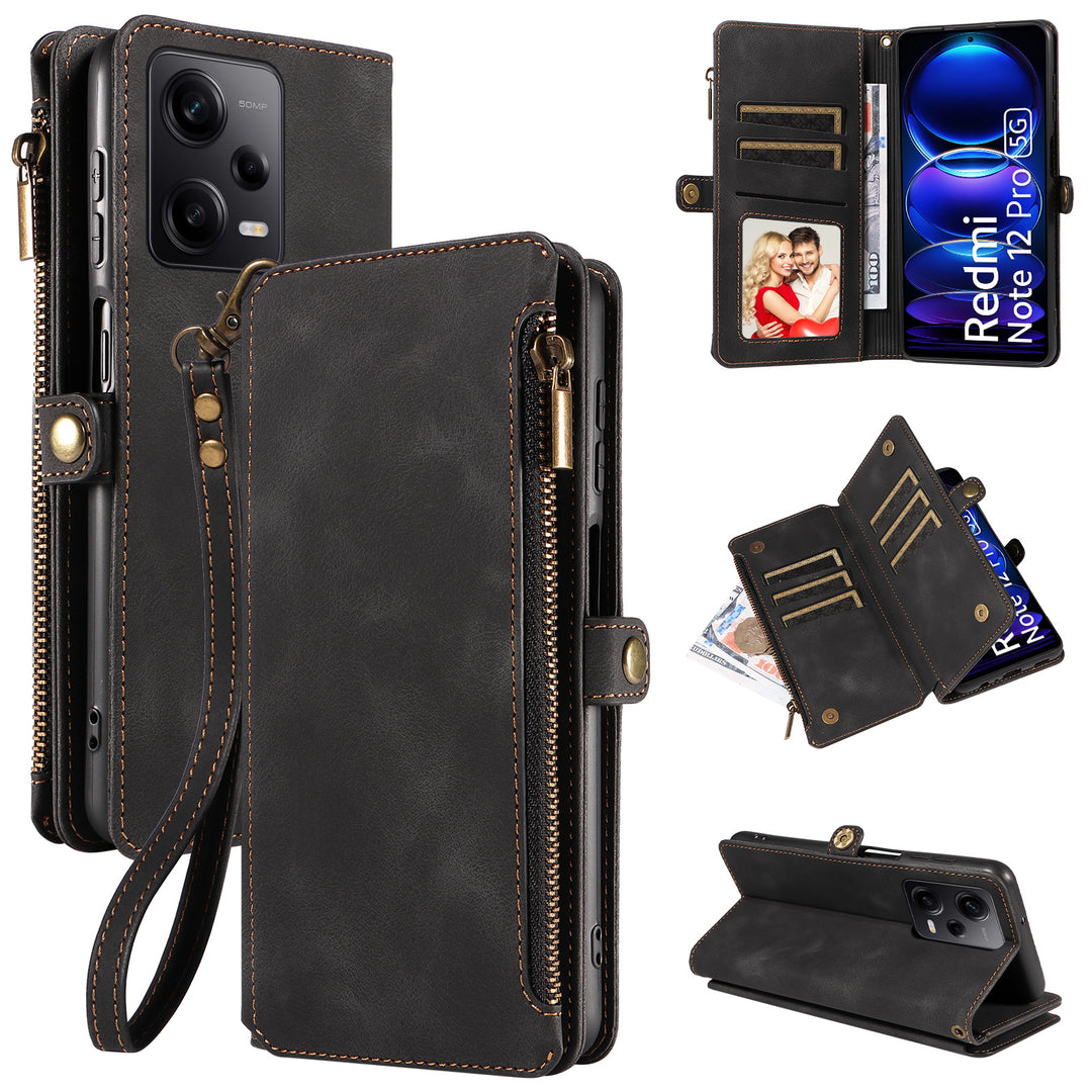 Zipper Leather Case Phone Case Multifunctional Protective Cover