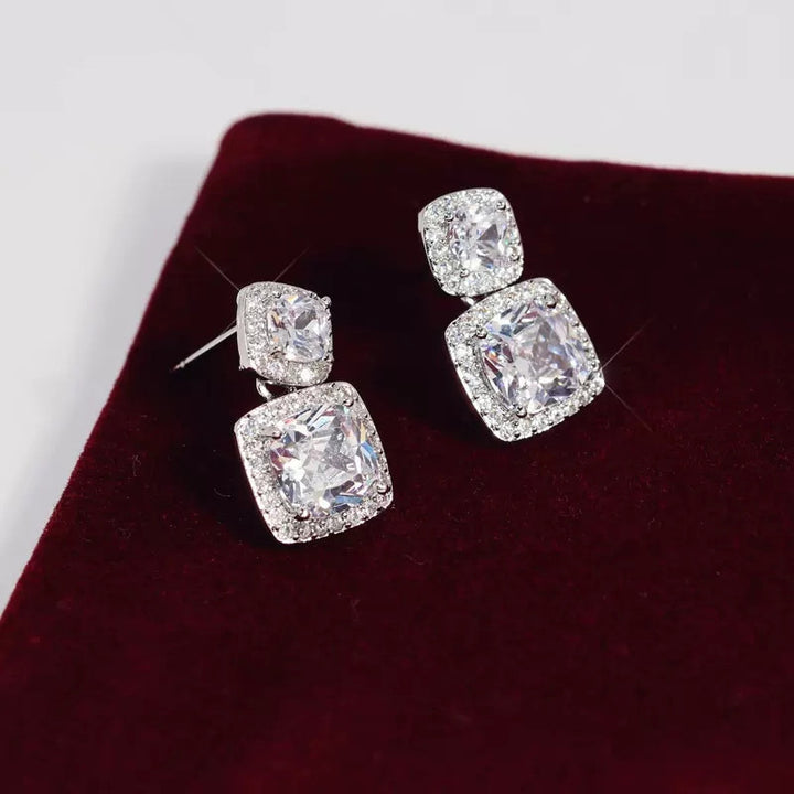 Square Shiny Zircon Stud Earrings Luxury Women