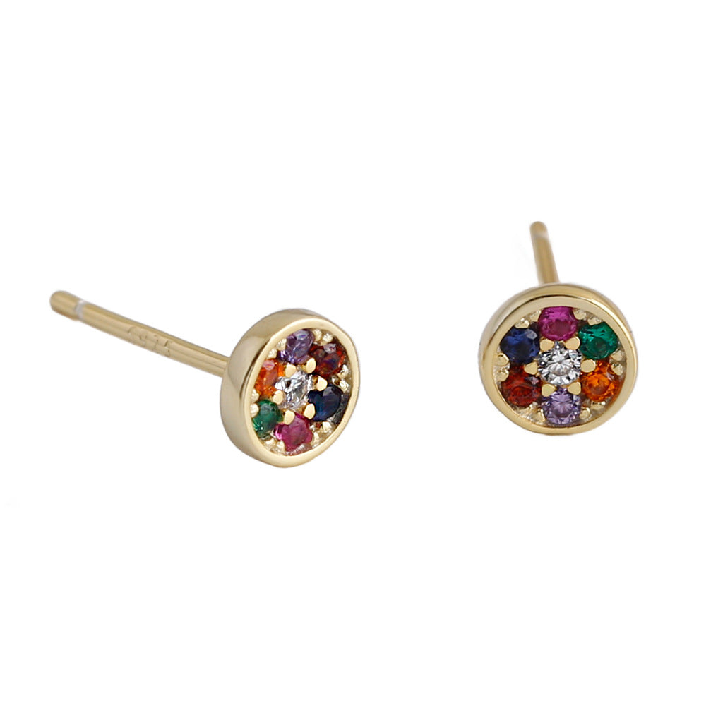 Women's Mixed Color Inlaid Zircon Sterling Silver Stud Earrings