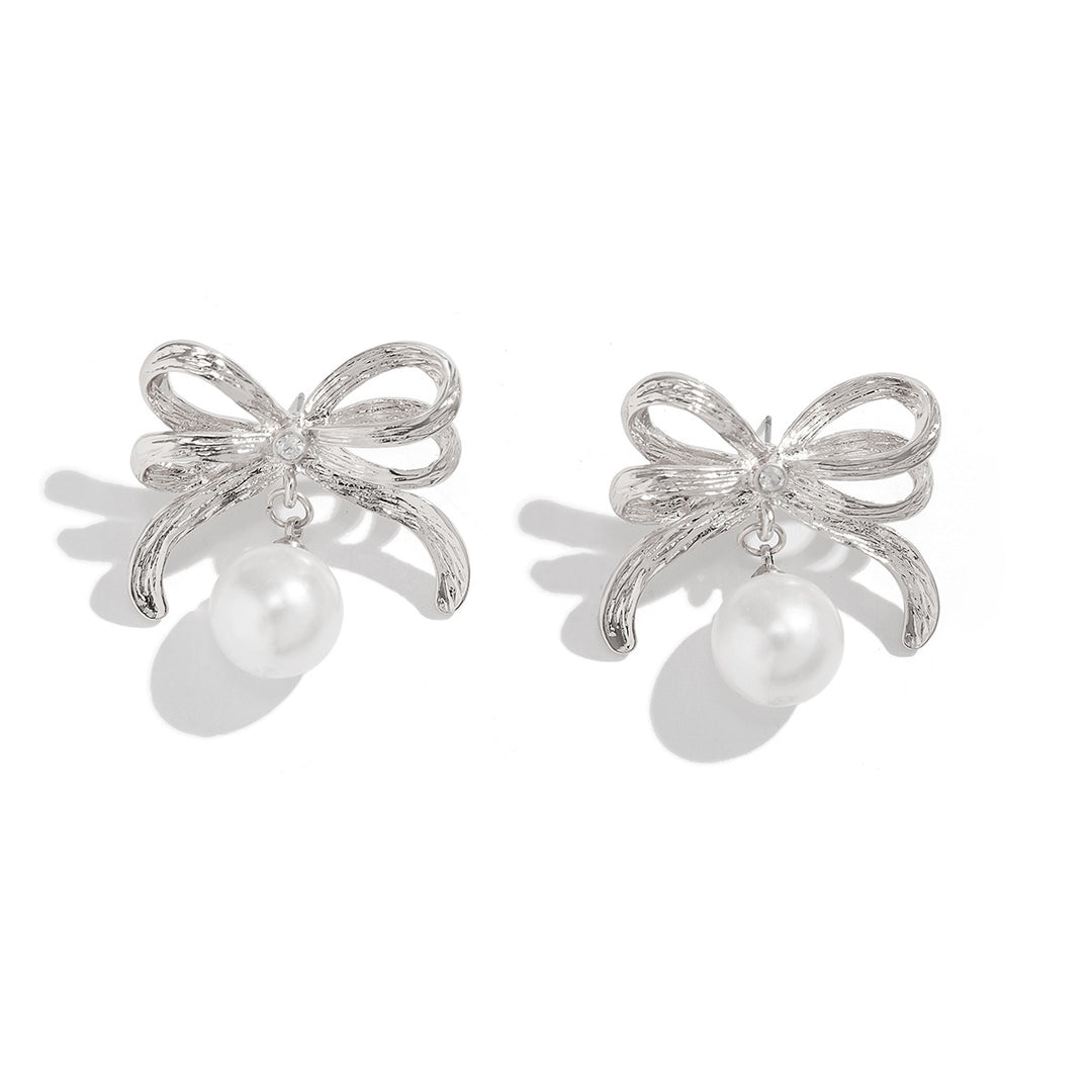 Design Bow Pearl Stud Earrings Sweet Cool