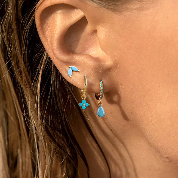 Fashion Diamond-embedded Turquoise Earring Set Women