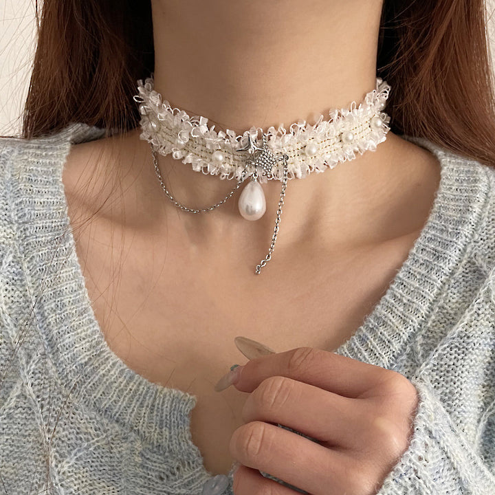 White Lace Asterism Pearl Tassel Necklace