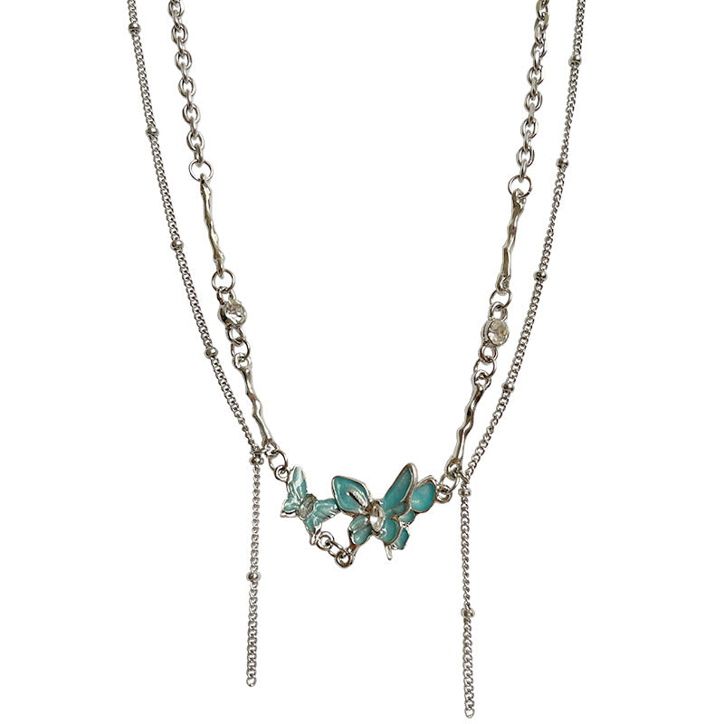 Lake Blue Butterfly Tassel Necklace