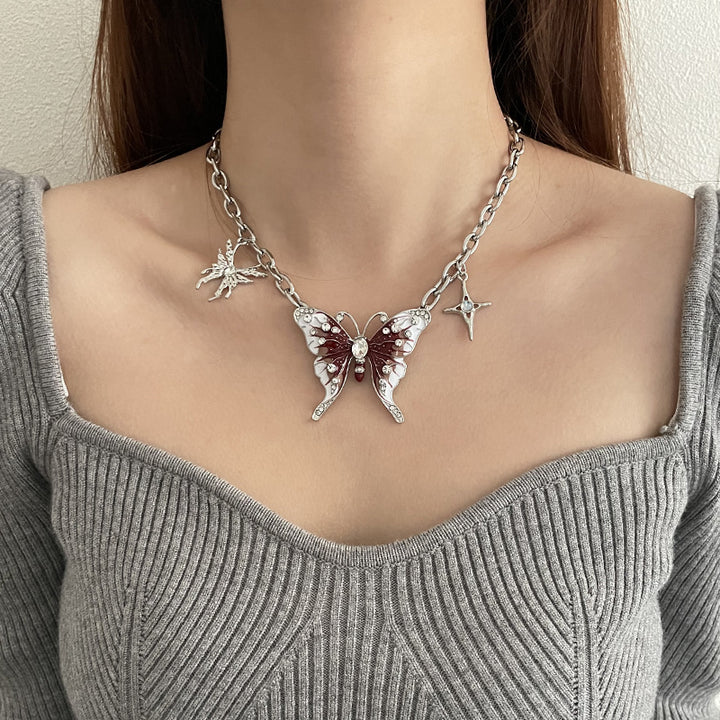 Exaggerated Heavy Industry Red Butterfly Necklace