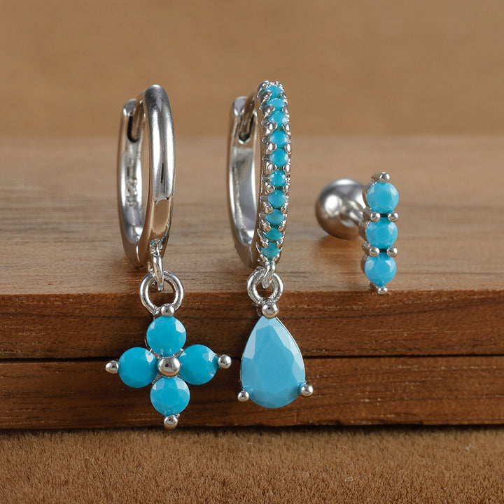 Fashion Diamond-embedded Turquoise Earring Set Women