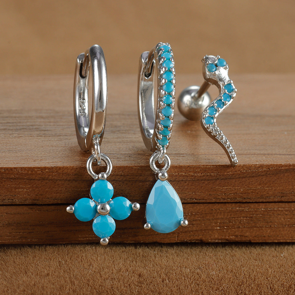 Fashion Diamond-embedded Turquoise Earring Set Women