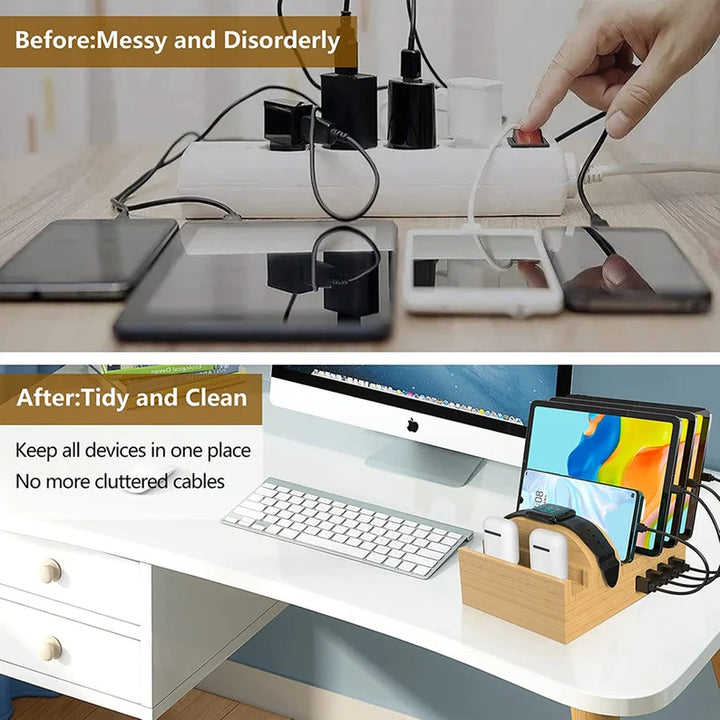 Desktop Multi-USB Bamboo Charger Bracket