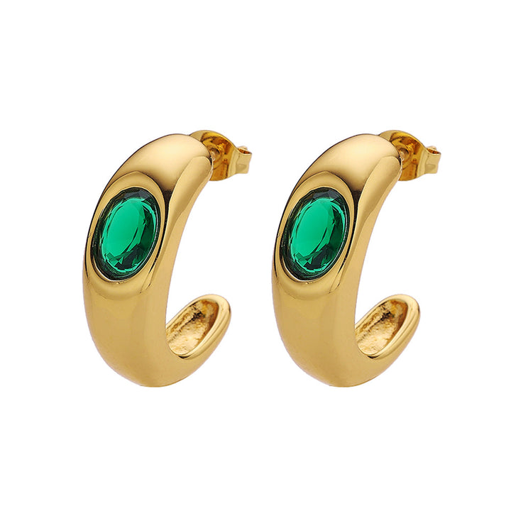 18K Emerald Zircon Stud Earrings Retro