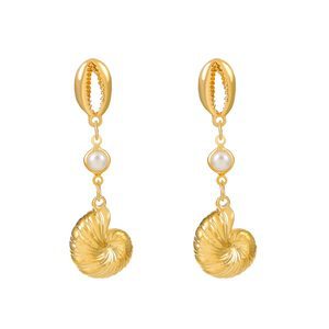 Fashion Diamond Starfish Shell  Pearl Earrings