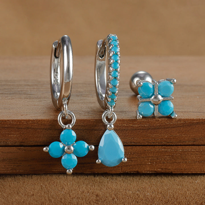 Fashion Diamond-embedded Turquoise Earring Set Women