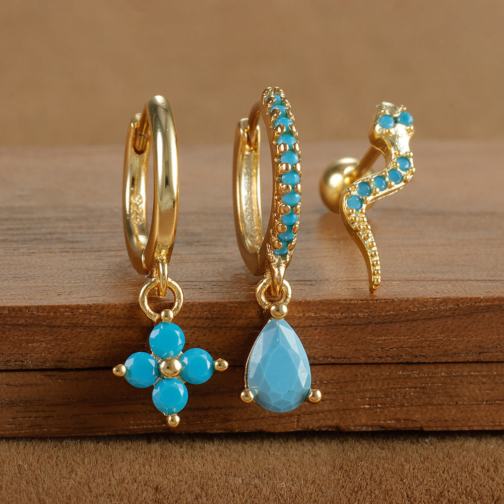 Fashion Diamond-embedded Turquoise Earring Set Women